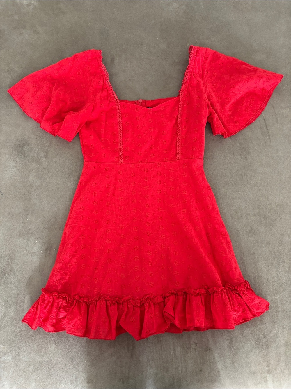 Red Ruffle Hem Fit-and-Flare Dress